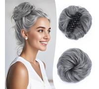 Panino per capelli Pezzo for capelli con chignon spettinato - fermaglio for artiglio ondulato - Chignon finti sintetici for l'uso quotidiano delle donne(Light gray)