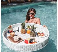 PANJAZE Tavoli Da Porzione Galleggianti Tavolo Rotondo Con Manici, Vassoio A Telaio In Rattan Rotondo Piscina Piscina Galleggianti For Adulti For Sandbars Spa Bagno E Feste Feste Fotografia Fotografia