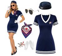 PANMAY Costume da hostess della compagnia aerea da assistente di volo, kit con vestito, cappello hostess, sciarpe, spilla, occhiali da sole, Halloween, hostess, cosplay, costume (XL)