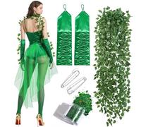 PANMAY Set di accessori glamour da donna per Halloween, da donna, include gonna in tulle verde edera con motivo a vite e guanti con paillettes, costume da donna per Halloween, feste, cosplay