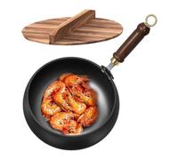Panna di ferro - non stick | forged a mano | Padella inferiore piatta con manico in legno | Pentole pentole in ferro non coating padelle fatte a mano per il ristorante frigorifero in stufo bol
