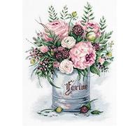 PANNA - Kit punto croce contato - Bouquet di acquerello - C-7050 - Tela kit completo - Tessuto Aida - 35 x 27 cm - Kit fai da te