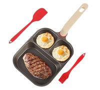 Panne uova antiaderente - 3 tazze di padella per la colazione, padella in alluminio con raschietto e spazzola ad olio | Pentole maniglie ergonomiche per cucina frittata di omelette panca