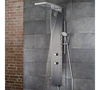 Panneau de douche HSK LAVIDA Plus, avec fonction antisurtension, élément de commande 3 voies, 1900017-45, 1900017-45, Versione: Acciaio inossidabile lucidato con vetro frontale nero