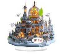 Panneau De Table De Noël - Décoration De Bureau Et Maison En Acrylique | Ornement De Noël Coloré Motif Château Avec Support, Déco Festive Pour Salon, Chambre, Bibliothèque, Restaurant, Cheminée