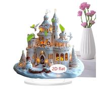 Panneau De Table De Noël - Décoration De Bureau Et Maison En Acrylique | Ornement De Noël Coloré Motif Château Avec Support, Déco Festive Pour Salon, Chambre, Bibliothèque, Restaurant, Cheminée