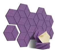 Pannelli acustici esagonali Confezione da 12 pannelli in schiuma fonoassorbente autoadesivi, 3 tipi di design for assorbire il rumore Per Studio(Y-Cut Hexagon Purple)