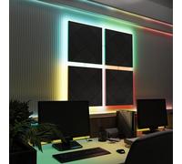 Pannelli acustici fonoassorbenti da parete con LED RGB | Controllo del riverbero e retroilluminazione ambientale | Soluzione acustica elegante | [4xWILDS - Separati SQUARE | Nero]