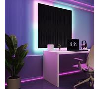 Pannelli acustici fonoassorbenti da parete con LED RGB | Controllo del riverbero e retroilluminazione ambientale per studio, gaming e podcast | [4xPULSAR - Raggruppati | Nero]