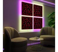 Pannelli acustici fonoassorbenti da parete con LED RGB | Controllo del riverbero e retroilluminazione ambientale | Soluzione acustica elegante | [4xSKYROSS - Separati SQUARE | Plastica rossa lucida]