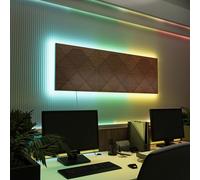 Pannelli acustici fonoassorbenti da parete con LED RGB | Controllo del riverbero e retroilluminazione ambientale per studio, gaming e podcast | [3xWILDS - Raggruppati | Noce]