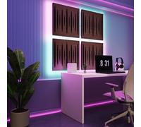 Pannelli acustici fonoassorbenti da parete con LED RGB | Controllo del riverbero e retroilluminazione ambientale | Soluzione acustica elegante | [4xPULSAR - Separati SQUARE | Noce]