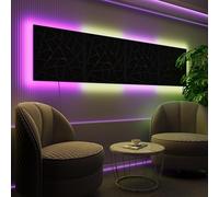 Pannelli acustici fonoassorbenti da parete con LED RGB | Controllo del riverbero e retroilluminazione ambientale per studio, gaming e podcast | [4xSKYROSS - Raggruppati | Plastica nera lucida]