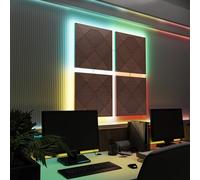 Pannelli acustici fonoassorbenti da parete con LED RGB | Controllo del riverbero e retroilluminazione ambientale | Soluzione acustica elegante | [4xWILDS - Separati SQUARE | Noce]