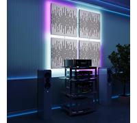 Pannelli acustici fonoassorbenti da parete con LED RGB | Controllo del riverbero e retroilluminazione ambientale | Soluzione acustica elegante | [4xWAVE - Separati SQUARE | Bianco]