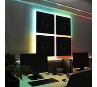 Pannelli acustici fonoassorbenti da parete con LED RGB | Controllo del riverbero e retroilluminazione ambientale | Soluzione acustica elegante | [4xWILDS - Separati SQUARE | Plastica nera lucida]