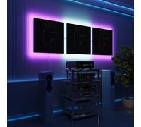 Pannelli acustici fonoassorbenti da parete con LED RGB | Controllo del riverbero e retroilluminazione ambientale | Soluzione acustica elegante | [3xWAVE - Separati | Plastica nera lucida]