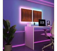 Pannelli acustici fonoassorbenti da parete con LED RGB | Controllo del riverbero e retroilluminazione ambientale | Soluzione acustica elegante | [2xPULSAR - Separati | Ciliegio]