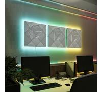 Pannelli acustici fonoassorbenti da parete con LED RGB | Controllo del riverbero e retroilluminazione ambientale | Soluzione acustica elegante | [3xWILDS - Separati | Plastica bianca lucida]