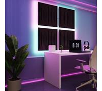 Pannelli acustici fonoassorbenti da parete con LED RGB | Controllo del riverbero e retroilluminazione ambientale | Soluzione acustica elegante | [4xPULSAR - Separati SQUARE | Wengé]