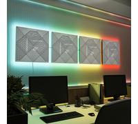 Pannelli acustici fonoassorbenti da parete con LED RGB | Controllo del riverbero e retroilluminazione ambientale | Soluzione acustica elegante | [4xWILDS - Separati LINE | Plastica bianca lucida]