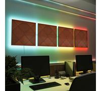 Pannelli acustici fonoassorbenti da parete con LED RGB | Controllo del riverbero e retroilluminazione ambientale | Soluzione acustica elegante | [4xWILDS - Separati LINE | Ciliegio]