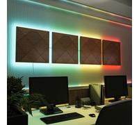 Pannelli acustici fonoassorbenti da parete con LED RGB | Controllo del riverbero e retroilluminazione ambientale | Soluzione acustica elegante | [4xWILDS - Separati LINE | Noce]