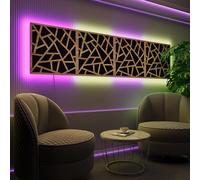 Pannelli acustici fonoassorbenti da parete con LED RGB | Controllo del riverbero e retroilluminazione ambientale per studio, gaming e podcast | [4xSKYROSS - Raggruppati | Rovere]