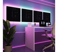 Pannelli acustici fonoassorbenti da parete con LED RGB | Controllo del riverbero e retroilluminazione ambientale | Soluzione acustica elegante | [4xPULSAR - Separati LINE | Plastica nera lucida]