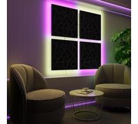 Pannelli acustici fonoassorbenti da parete con LED RGB | Controllo del riverbero e retroilluminazione ambientale | Soluzione acustica elegante | [4xSKYROSS - Separati SQUARE | Nero]