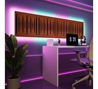 Pannelli acustici fonoassorbenti da parete con LED RGB | Controllo del riverbero e retroilluminazione ambientale per studio, gaming e podcast | [4xPULSAR - Raggruppati | Ciliegio]