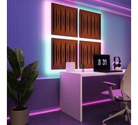 Pannelli acustici fonoassorbenti da parete con LED RGB | Controllo del riverbero e retroilluminazione ambientale | Soluzione acustica elegante | [4xPULSAR - Separati SQUARE | Ciliegio]