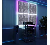 Pannelli acustici fonoassorbenti da parete con LED RGB | Controllo del riverbero e retroilluminazione ambientale | Soluzione acustica elegante | [4xWAVE - Separati SQUARE | Plastica bianca lucida]