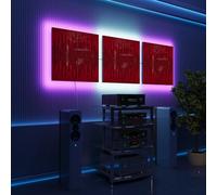 Pannelli acustici fonoassorbenti da parete con LED RGB | Controllo del riverbero e retroilluminazione ambientale | Soluzione acustica elegante | [3xWAVE - Separati | Plastica rossa lucida]