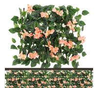 Pannelli espandibili for traliccio da giardino, schermatura for recinzione da giardino con edera artificiale e fiori viola, schermo for la privacy espandibile decorativo in finta edera, sfondo verde f