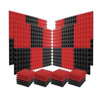 Pannelli Fonoassorbenti 24Pcs Acoustic Foam Panels Studio Soundproof Sponge 12" X12"X2" Noise Absorption Treatment Pad Ceiling Wall Sticker(Black Red)