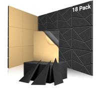 Pannelli Fonoassorbenti Autoadesivi, Confezione da 18 Pezzi, Decorativi Righe Acustico Pannello per Pareti e Porta, Fonoassorbente Parete Panels per Studio, Stanza, Ufficio (Nero, 30x30x0,9 cm)
