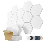 Pannelli Fonoassorbenti Esagonali Autoadesivi, Studio, Gaming, Ufficio, Recording, 12 Pezzi Pannello Fonoassorbente Decorativi per Pareti, Porta, Soffitto, 30 x 26 x 0,9cm, Bianco
