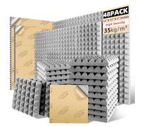 Pannelli fonoassorbenti in schiuma, autoadesivi, 30,5 x 30,5 x 5,1 cm, stile piramidale, ad alta densità, per registrazioni in studio, ufficio, casa (confezione da 48, grigio)