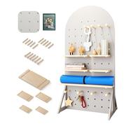 Pannelli forati, Pannello Forato Mobile con rotelle, Organizer per Pannello Forato in Legno, Kit per Pannello Forato per casa, Ufficio, Artigianato, 23,6 × 47,2 Pollici (Colore: Grigio chiar