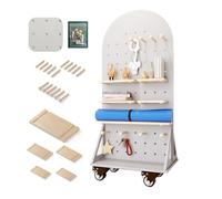 Pannelli forati, Pannello Forato Mobile con rotelle, Organizer per Pannello Forato in Legno, Kit per Pannello Forato per casa, Ufficio, Artigianato, 23,6 × 47,2 Pollici (Colore: Grigio chiar