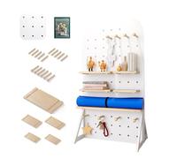 Pannelli forati, Pannello Forato Mobile con rotelle, Organizer per Pannello Forato in Legno, Kit per Pannello Forato per casa, Ufficio, Artigianato, 23,6 × 47,2 Pollici (Colore: Bianco, dime