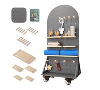 Pannelli forati, Pannello Forato Mobile con rotelle, Organizer per Pannello Forato in Legno, Kit per Pannello Forato per casa, Ufficio, Artigianato, 23,6 × 47,2 Pollici (Colore: Grigio Scuro