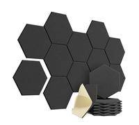 Pannelli in Schiuma Acustica 12 Pack Hexagonal Self-Adhesive Acoustic Panels Sound Proof Foam Panels Y-Lined Design to Absorb Noise Eliminate Echoes(Basic Hexagon Black)
