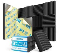 Pannelli in schiuma fonoassorbente per pareti, 7,6 x 30,5 x 30,5 cm, autoadesivi, ad alta densità, 1 kg/ft³, pannelli da parete insonorizzanti per studio di gioco, decorazione (confezione da 8 nero)