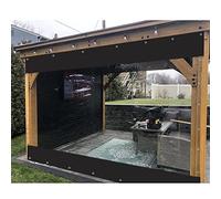 Pannelli laterali impermeabili per pergola, in plastica trasparente, con occhielli, 0,5 mm, in PVC, resistenti alle intemperie, per tutte le stagioni, antracite (trasparente + nero, 2,10 x 2,20 m)