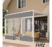 Pannelli laterali trasparenti impermeabili per esterni con porta con cerniera, grigio, 5 x 3,5 m, resistente tela cerata in PVC per pergola patio