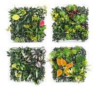 Pannelli Muro Vegetale Artificiale 4 Pezzi 25x25cm Pannelli da Parete per Piante Artificiali, Piante Finte da Parete con Foglie Verdi Decorative per Interni Esterni, Giardino, Balcone, Matrimonio (B)