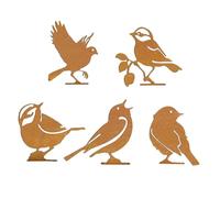 Pannelli per uccelli da giardino - Decorazioni per esterni Vintage in ferro, 5 pezzi in metallo rustico, sagome di animali artistici, pezzi da scultura con finitura ruggine | Arte Decorativa