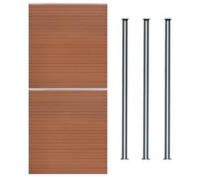 Pannelli Recinzione x2 + 3 Pali Alluminio LED Marrone Doghe PVC 185cm